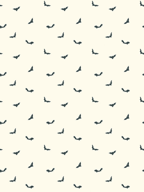 Apothecary Batwings Cream fabric with silhouetted bats in flight on light background