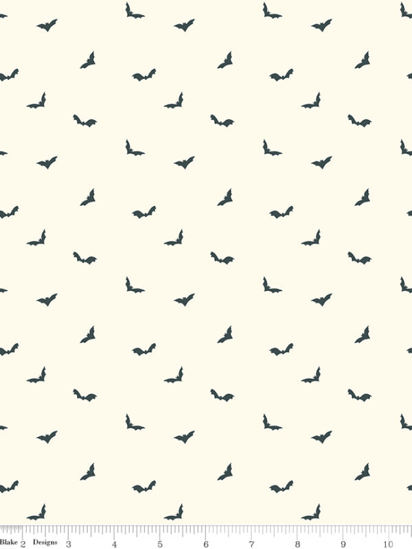 Apothecary Batwings Cream fabric with silhouetted bats in flight on light background