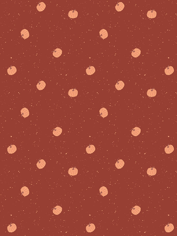 Apothecary Pumpkin Toss Rust fabric with scattered pumpkins on speckled background