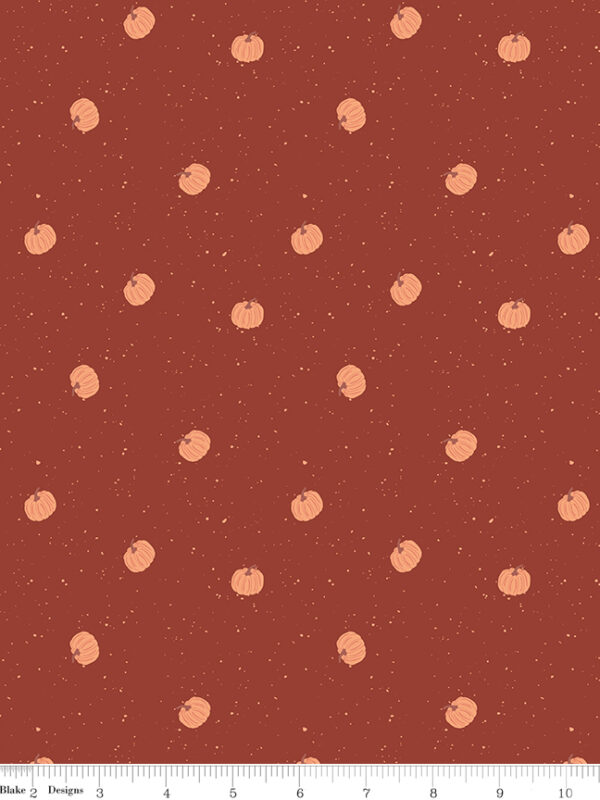 Apothecary Pumpkin Toss Rust fabric with scattered pumpkins on speckled background