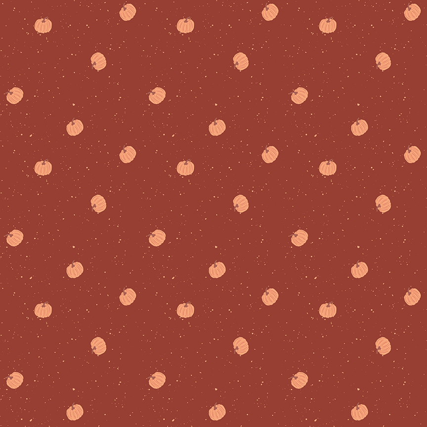 Apothecary Pumpkin Toss Rust fabric with scattered pumpkins on speckled background