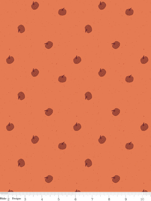 Apothecary Pumpkin Toss Marmalade fabric with scattered pumpkins on speckled background