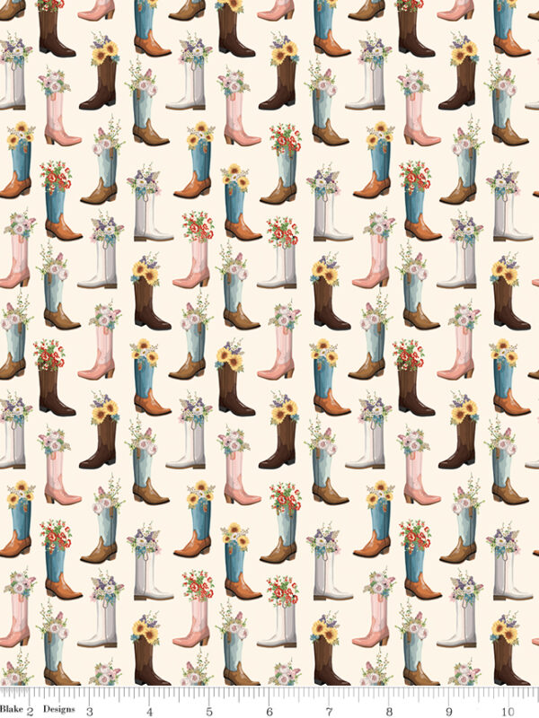 Cowgirl Boots Cream fabric by Echo Park for Riley Blake Designs with floral cowboy boots print