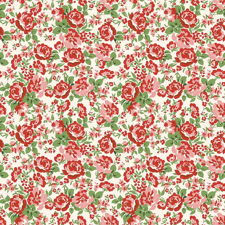 Cowgirl Floral Red fabric by Echo Park for Riley Blake Designs with roses and foliage print