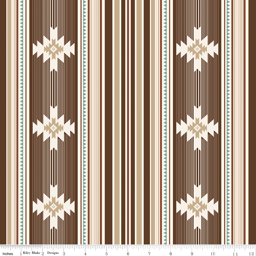 Cowgirl Blanket Brown fabric by Echo Park for Riley Blake Designs with geometric stripe print