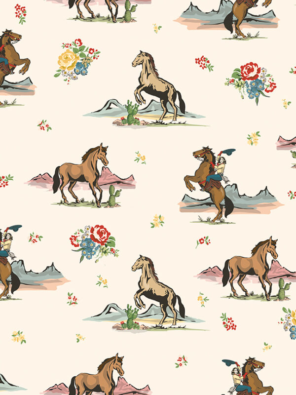 Cowgirl Main Cream fabric by Echo Park for Riley Blake Designs with cowgirls horses and desert scenes