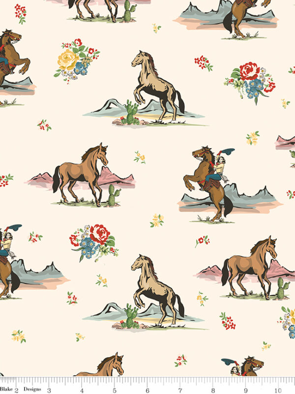 Cowgirl Main Cream fabric by Echo Park for Riley Blake Designs with cowgirls horses and desert scenes