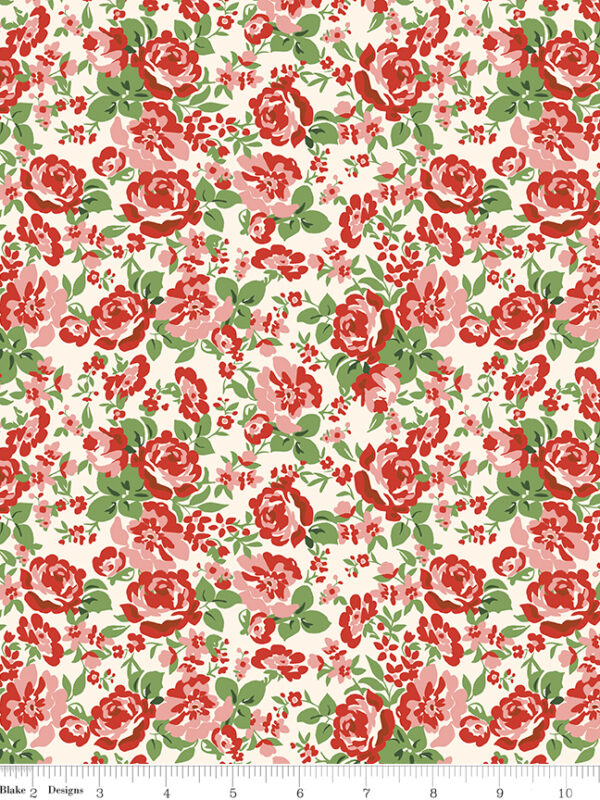 Cowgirl Floral Red fabric by Echo Park for Riley Blake Designs with roses and foliage print