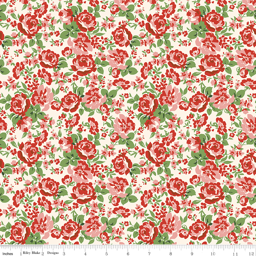 Cowgirl Floral Red fabric by Echo Park for Riley Blake Designs with roses and foliage print