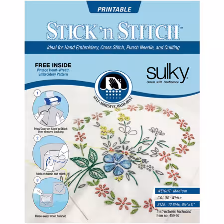 Stick n Stitch self adhesive wash away stabilizer sheets 12 pack for embroidery and quilting