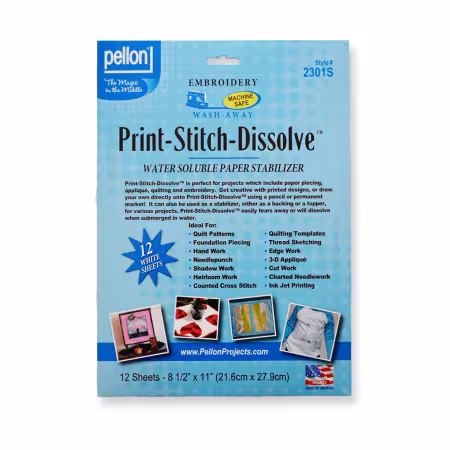 Print Stitch Dissolve wash away stabilizer sheets 12 pack for embroidery and quilting