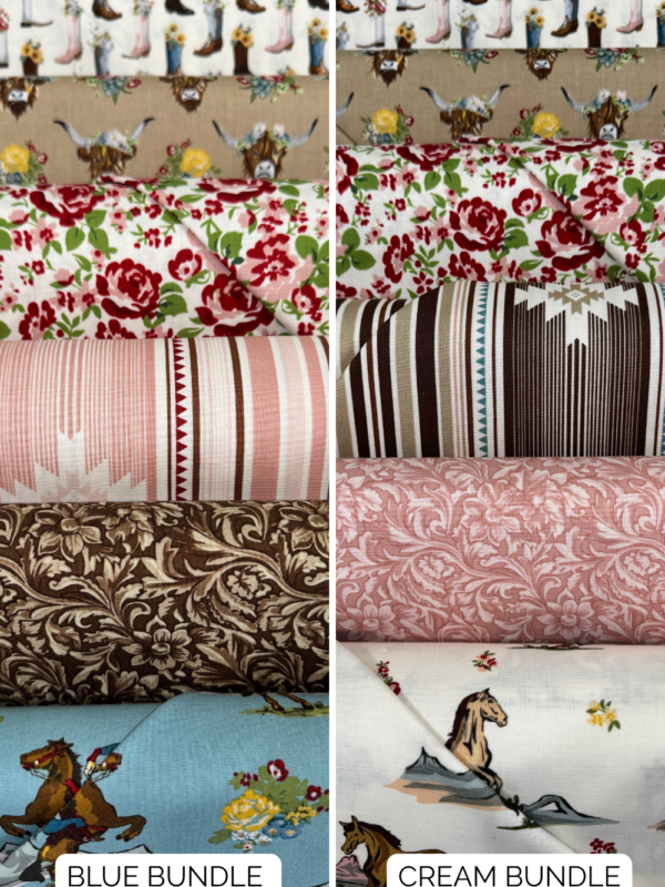 Cowgirl fabric bundle Echo Park 6 piece quilting bundle blue and cream main print options