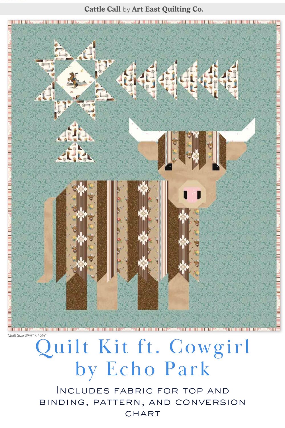 Cattle Call quilt kit mockup featuring Cowgirl fabric collection by Echo Park western quilt design
