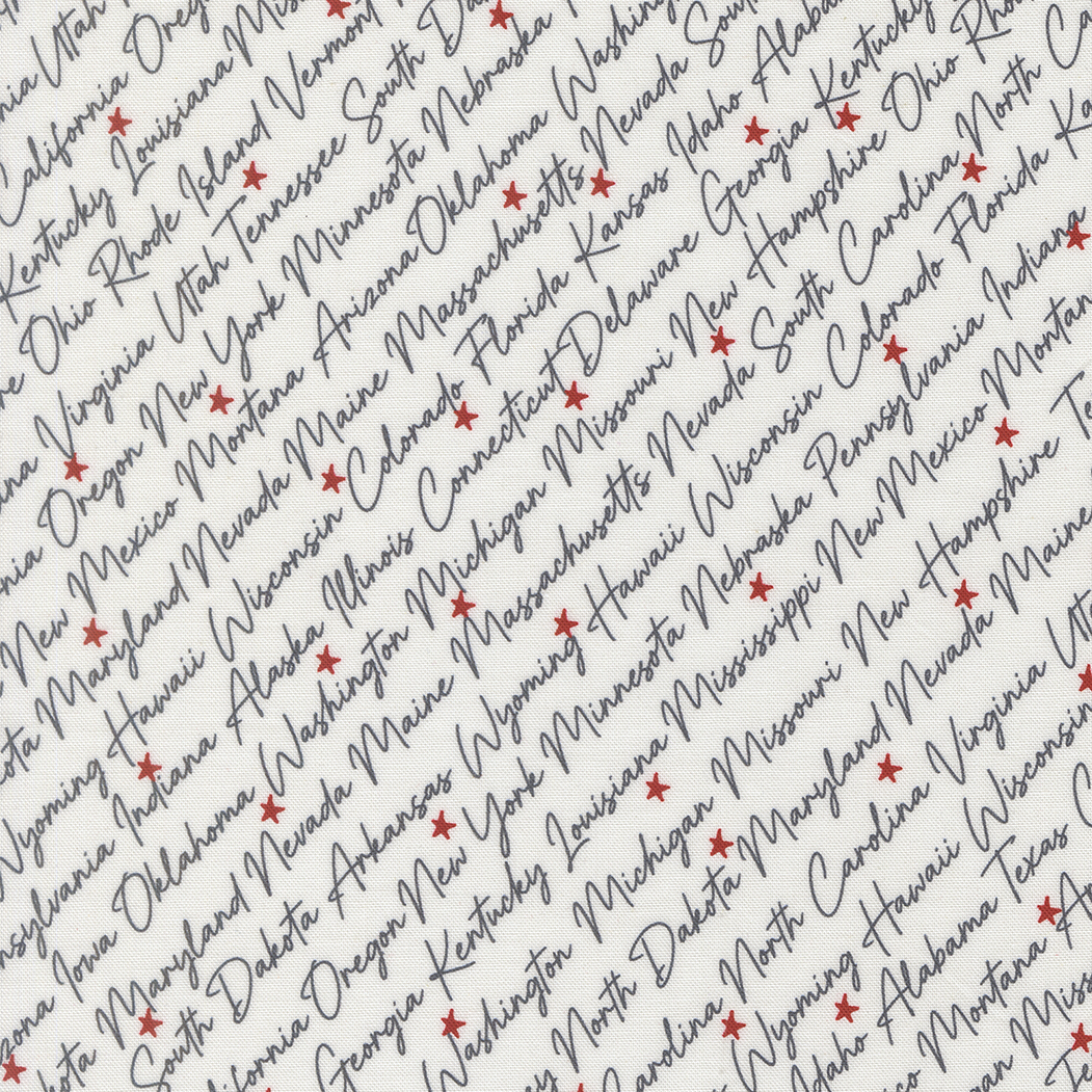 Independence Day vanilla states text fabric Sweetwater Moda yardage blue text