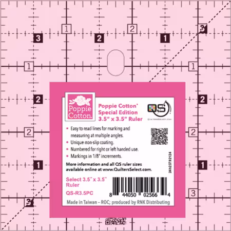 Quilters Select 3.5 x 3.5 pink poppie quilting ruler