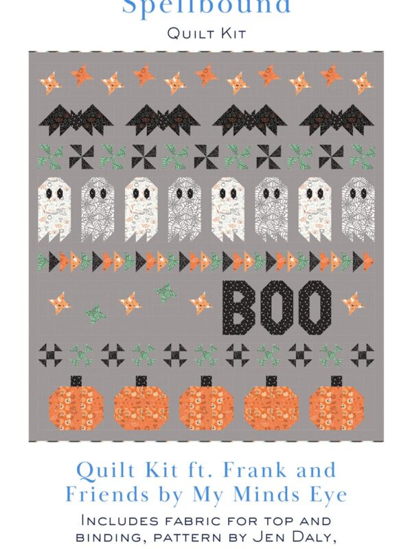 Spellbound quilt made with Frank and Friends fabric featuring bats ghosts and pumpkins