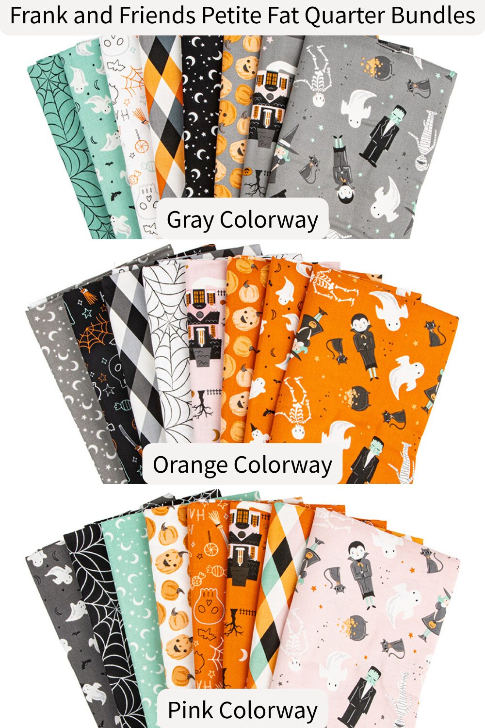 Frank and Friends petite fat quarter bundles curated colorways gray pink orange glow in the dark Riley Blake