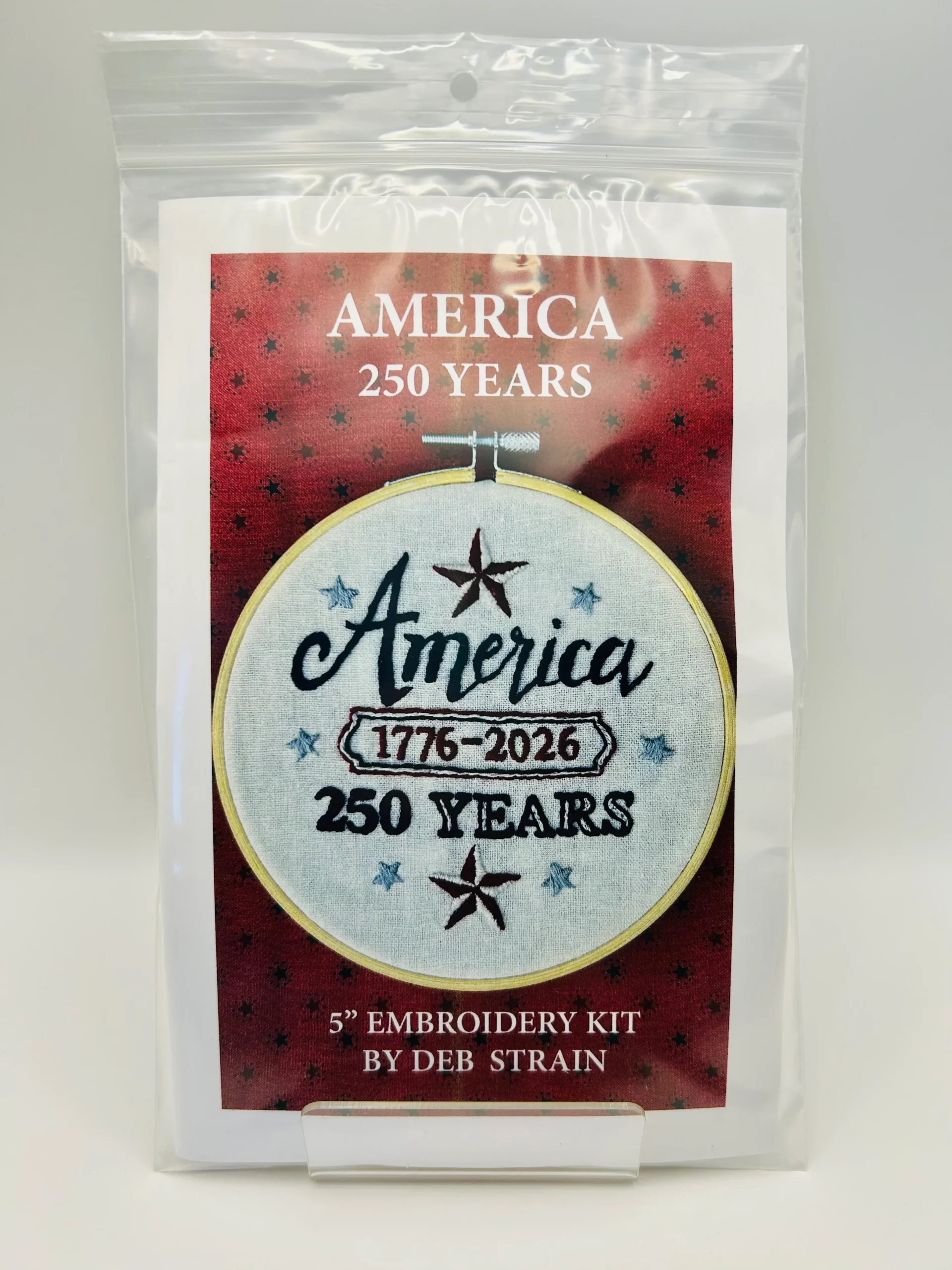 AMERICA 250 Years Embroidery Kit by Deb Strain with hoop, fabric, and floss included