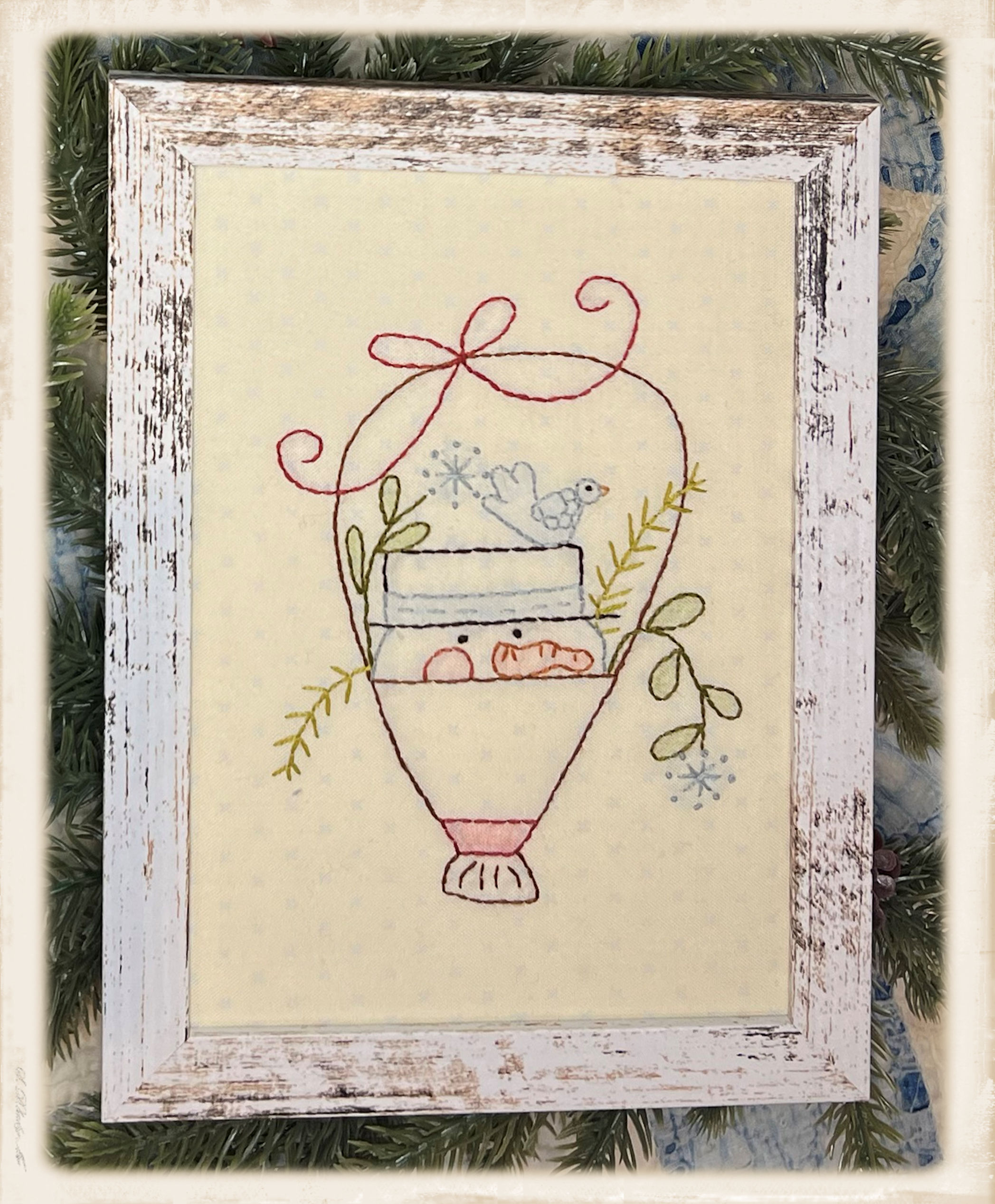 A Tisket A Tasket January basket embroidery pattern by Plumcute featuring seasonal stitchery design