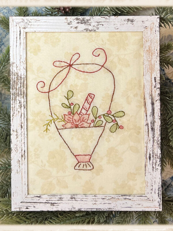 A Tisket A Tasket December basket embroidery pattern by Plumcute featuring seasonal stitchery design