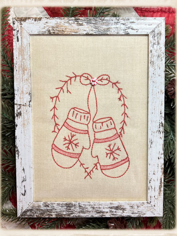 Sweet Seasons Pink Winter embroidery kit by Plumcute featuring pink mittens with coordinating button