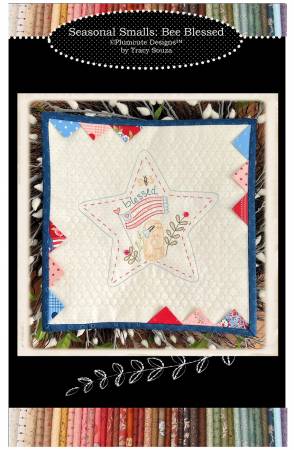 Seasonal Smalls Bee Blessed mini quilt pattern by Plumcute Designs featuring embroidered star with bees and patriotic elements