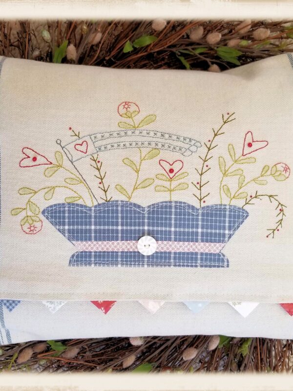 Sweet Blooms pillow pattern by Plumcute Designs featuring embroidery, coloring, and appliqué design