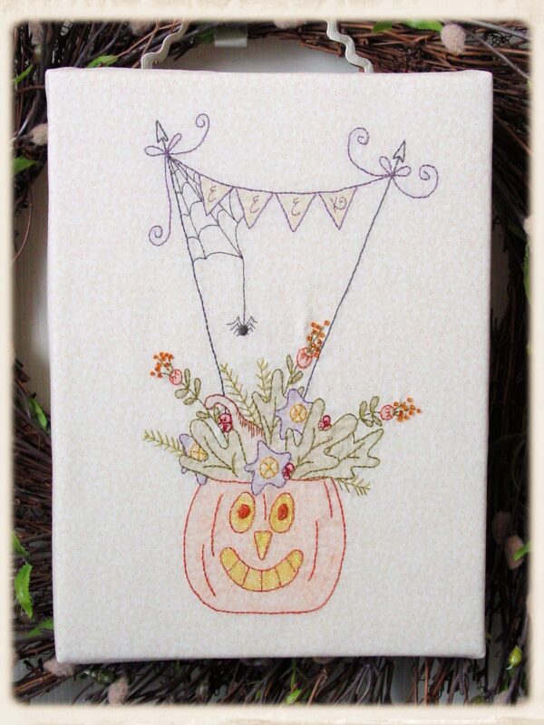 Eeek Halloween embroidery pattern by Plumcute Designs featuring whimsical fall stitchery with beading