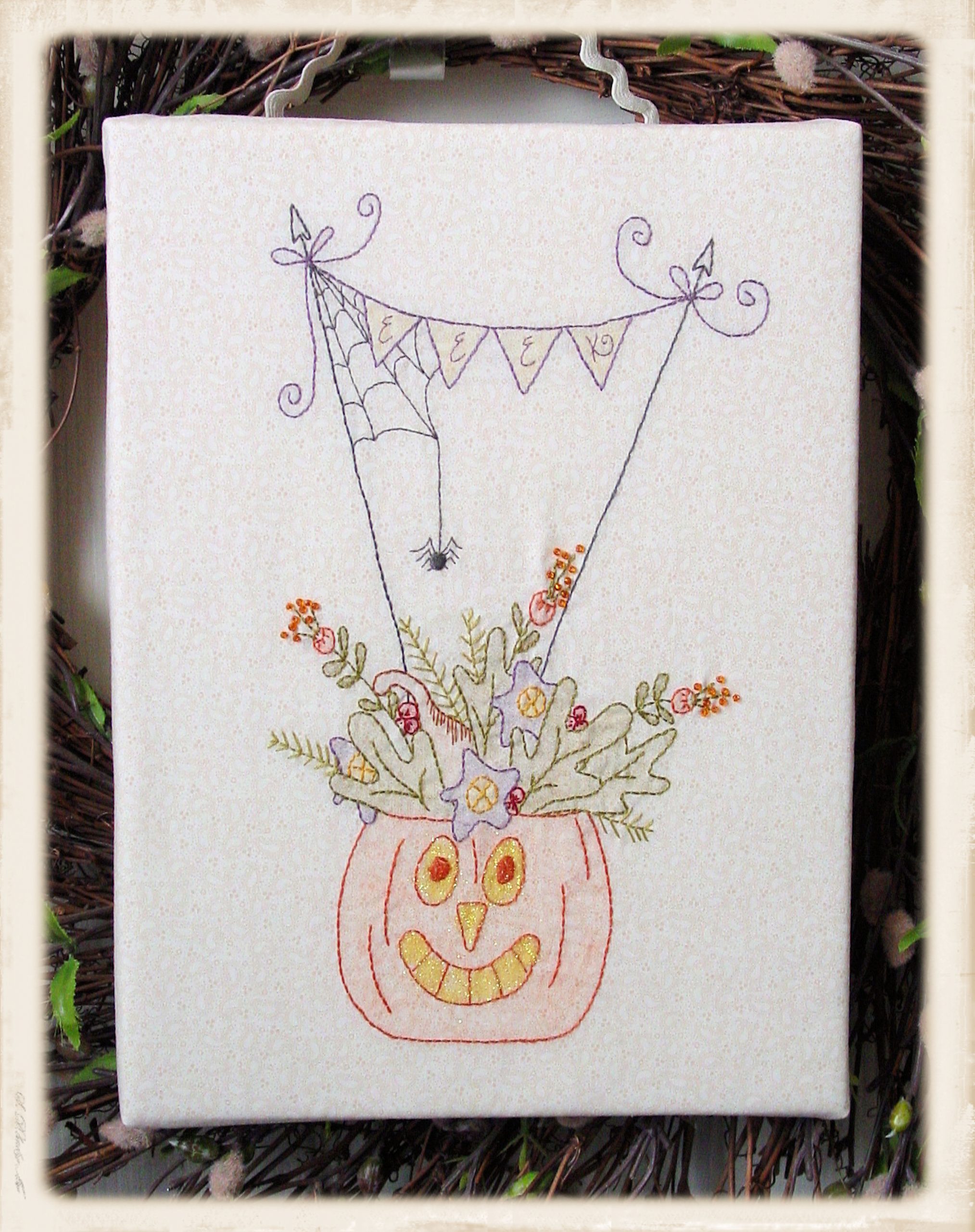 Eeek Halloween embroidery pattern by Plumcute Designs featuring whimsical fall stitchery with beading