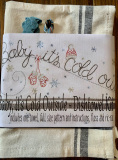 Baby It’s Cold Outside dishtowel embroidery kit by Bareroots featuring winter themed towel with supplies