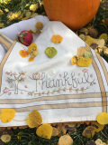 Thankful embroidery dishtowel kit by Bareroots featuring fall themed kitchen towel with supplies