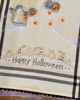 Happy Halloween embroidery dishtowel kit by Bareroots featuring seasonal kitchen towel with supplies