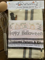 Happy Halloween embroidery dishtowel kit by Bareroots featuring seasonal kitchen towel with supplies
