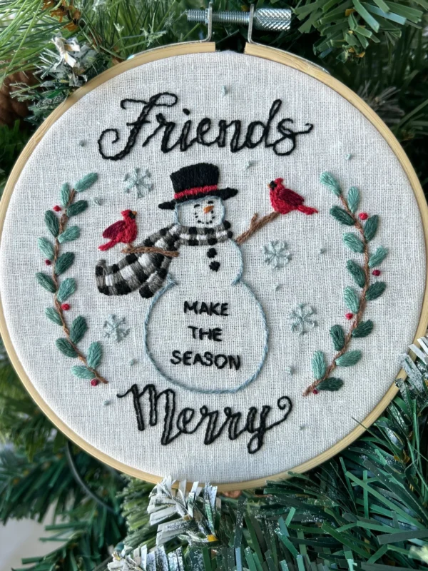 Snow Friends Embroidery Kit by Deb Strain with embroidery hoop linen fabric and COSMO floss