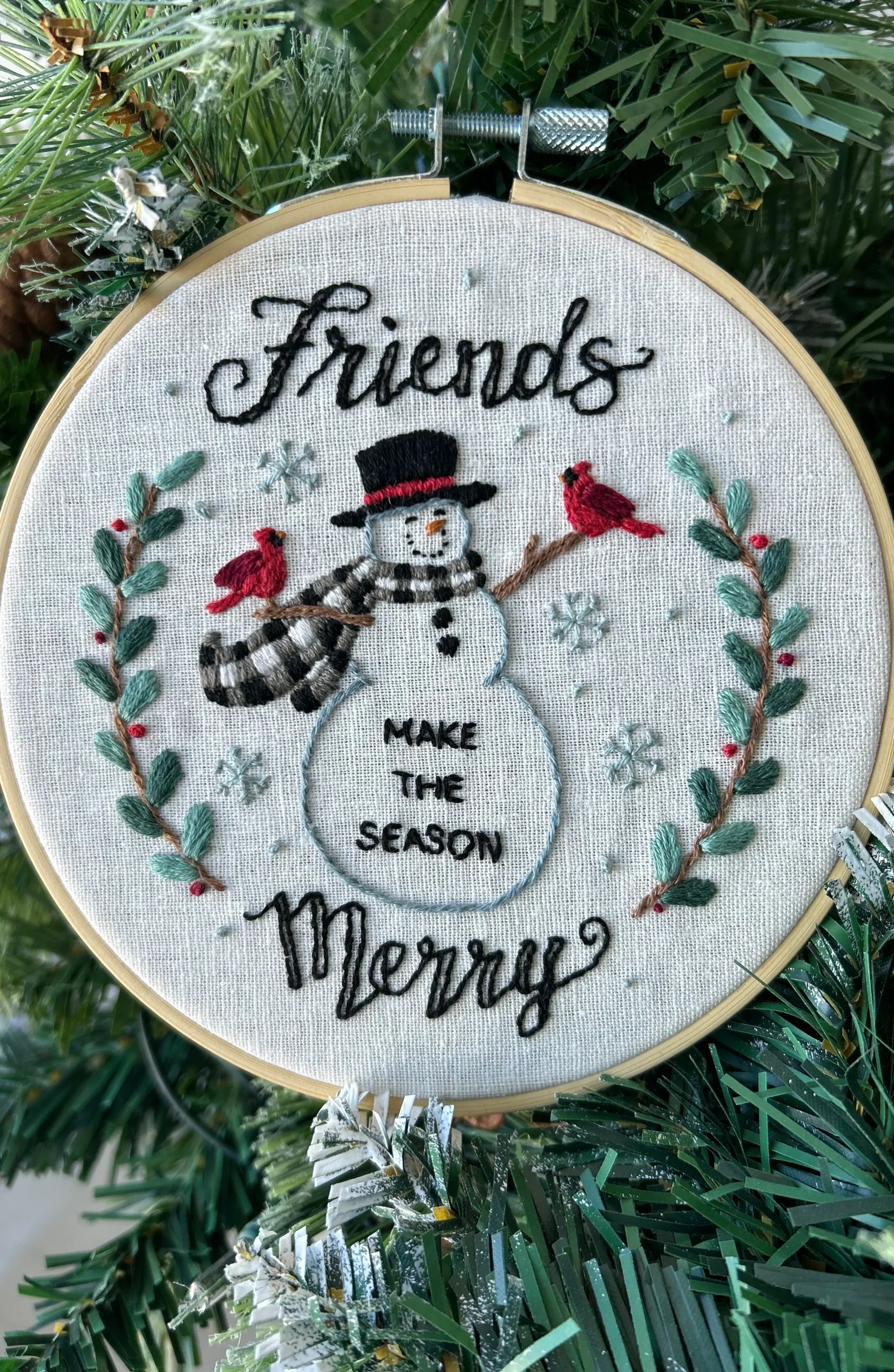 Snow Friends Embroidery Kit by Deb Strain with embroidery hoop linen fabric and COSMO floss