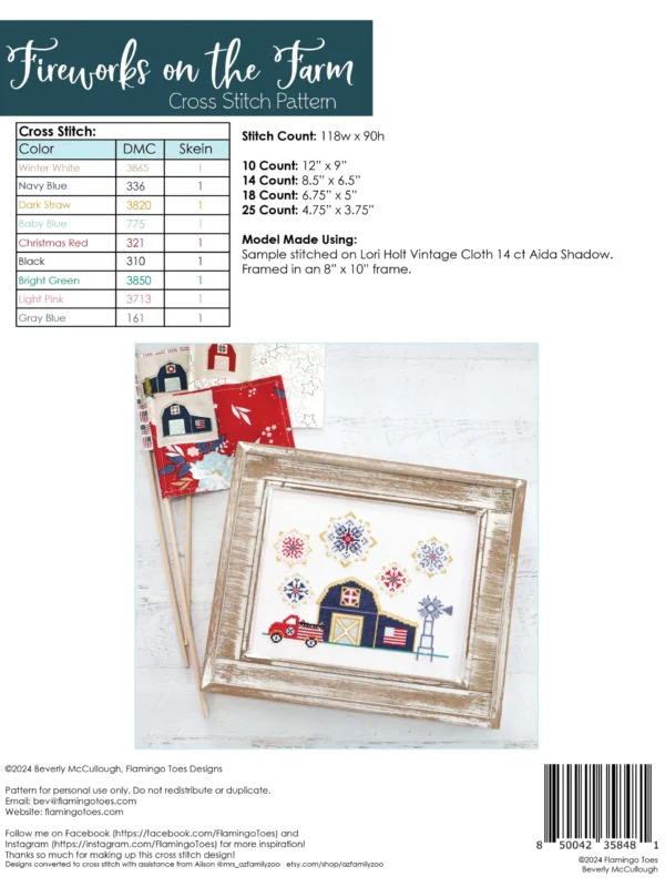 Fireworks on the Farm Cross Stitch Pattern Fireworks on the Farm patriotic farmhouse cross stitch pattern with barn truck and fireworks