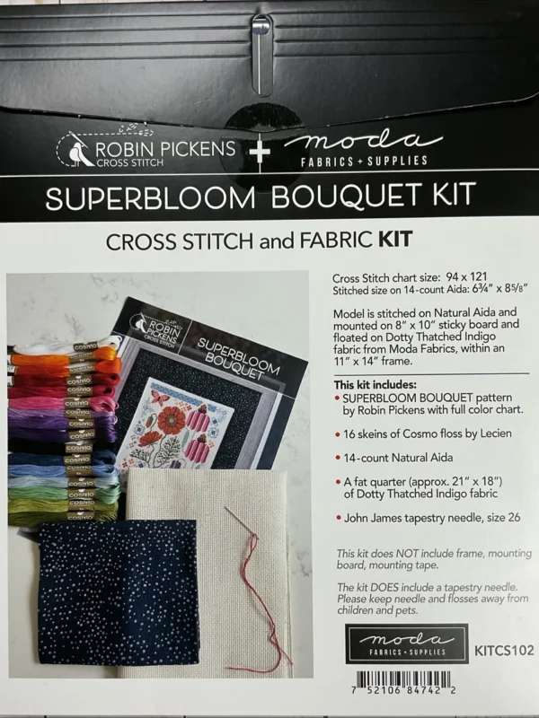 Superbloom Bouquet floral cross stitch kit by Robin Pickens