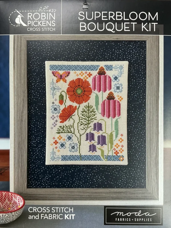 Superbloom Bouquet floral cross stitch kit by Robin Pickens