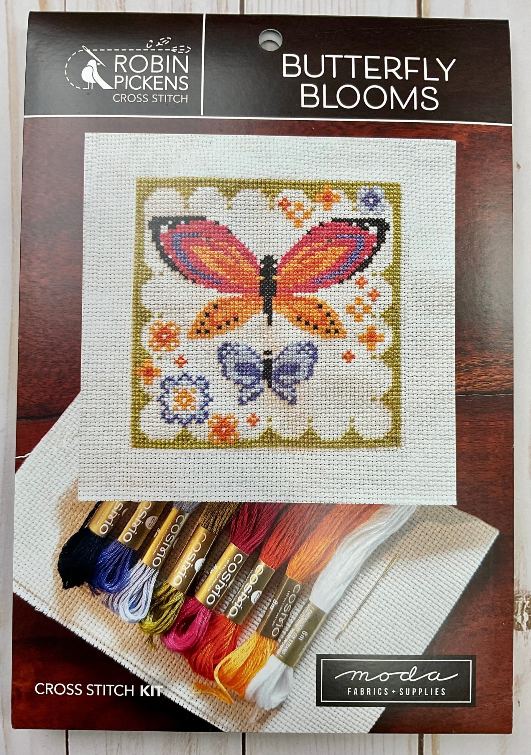 Butterfly Blooms floral butterfly cross stitch kit by Robin Pickens