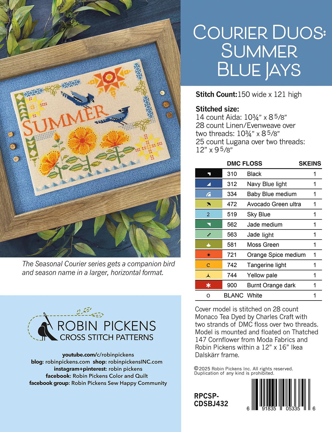 Summer Blue Jays Cross Stitch Pattern by Robin Pickens