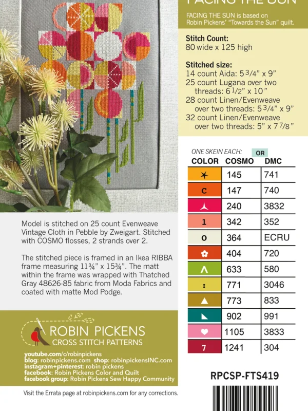 Facing the Sun Cross Stitch Printed Pattern Facing the Sun Cross Stitch Pattern by Robin Pickens
