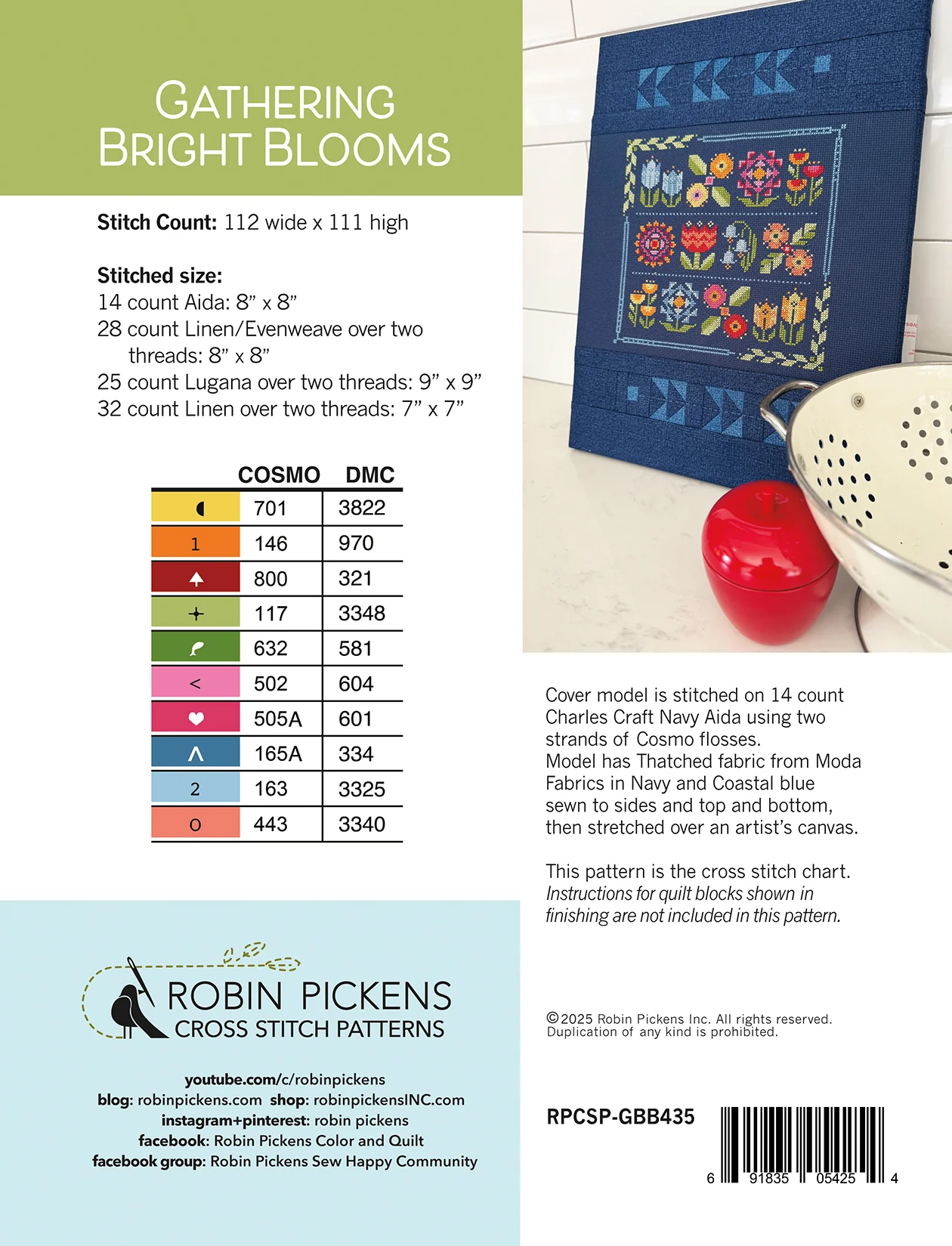 Gathering Bright Blooms Cross Stitch Pattern by Robin Pickens