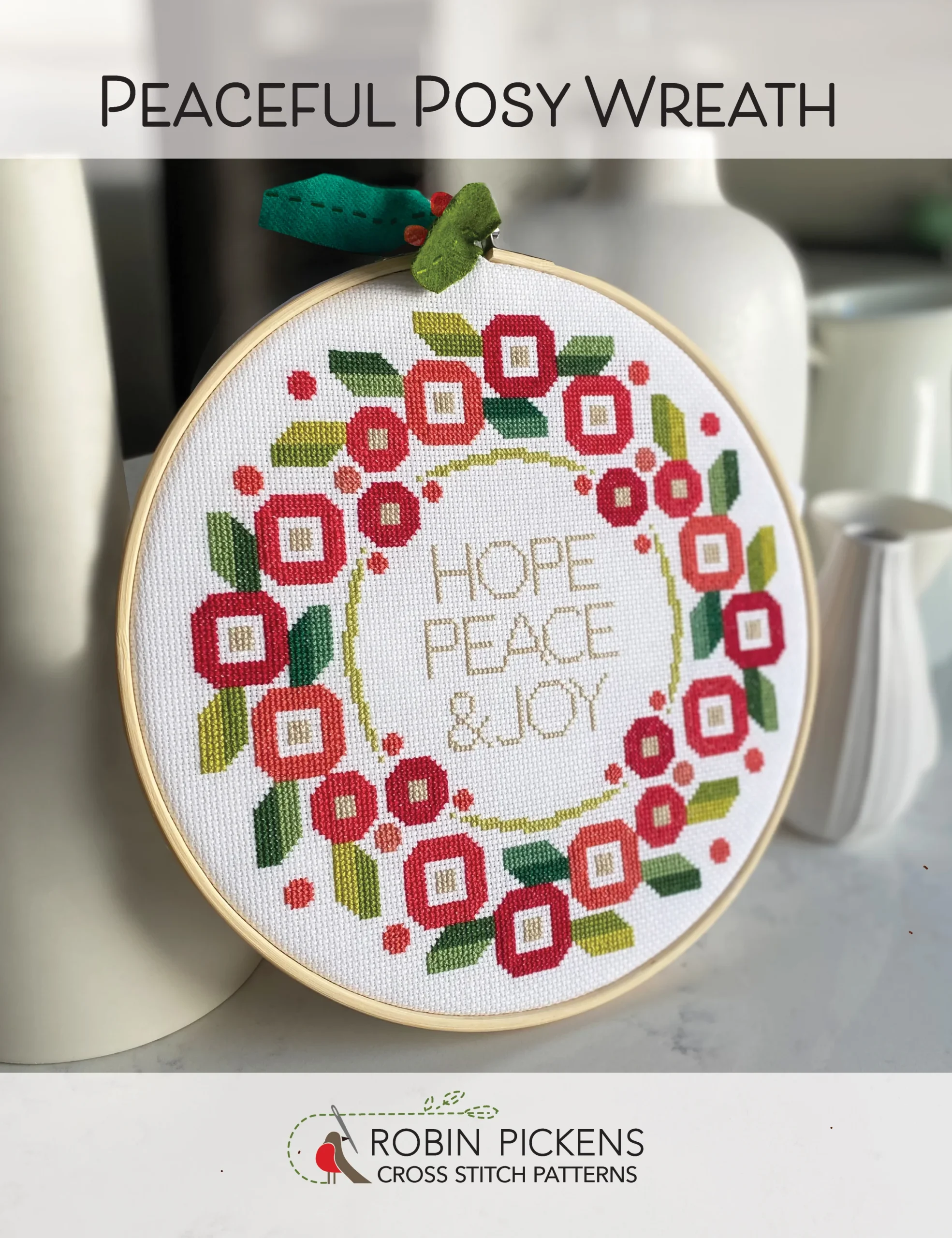 Peaceful Posy Wreath Cross Stitch Pattern by Robin Pickens