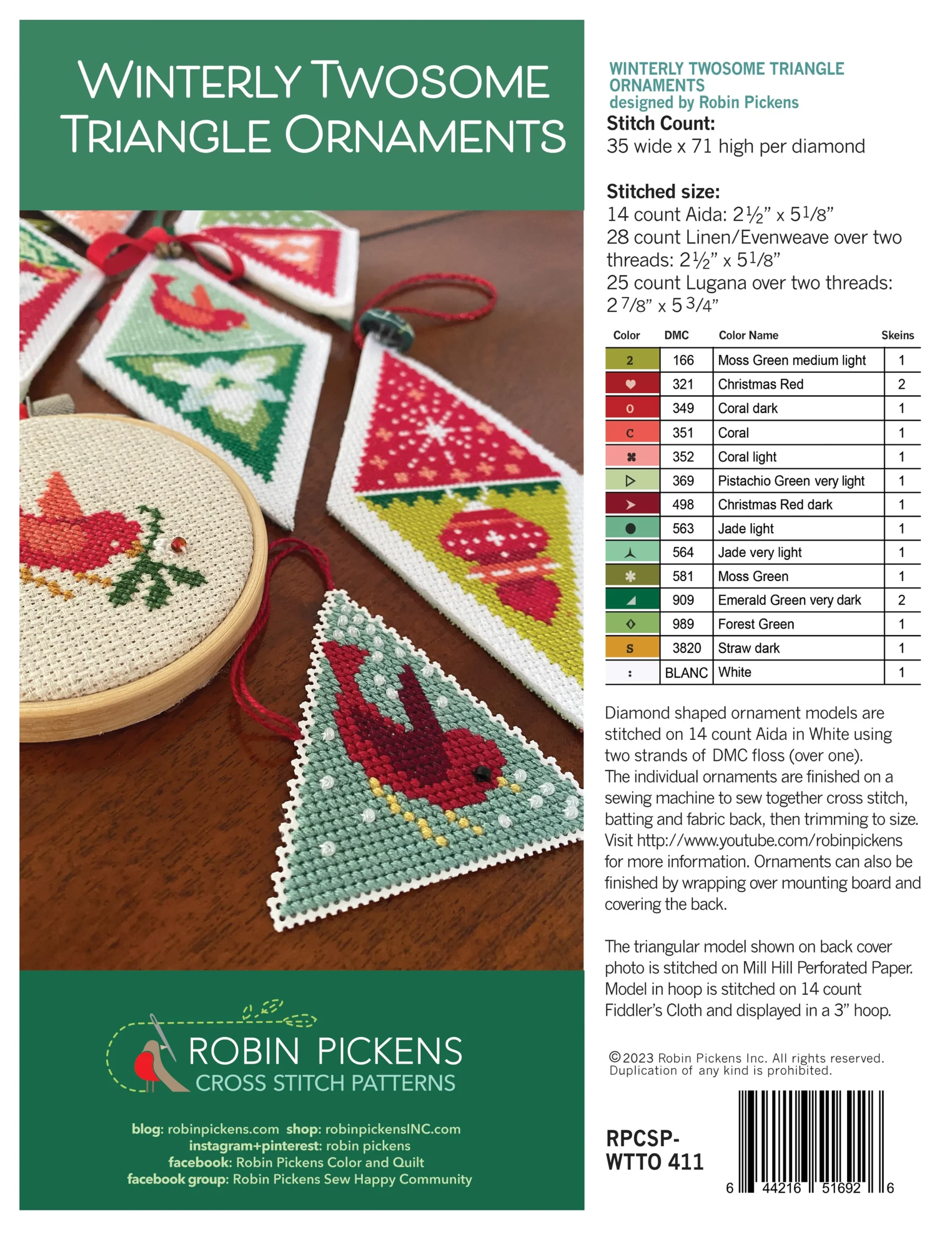 Winter Triangle Ornament Cross Stitch Pattern by Robin Pickens
