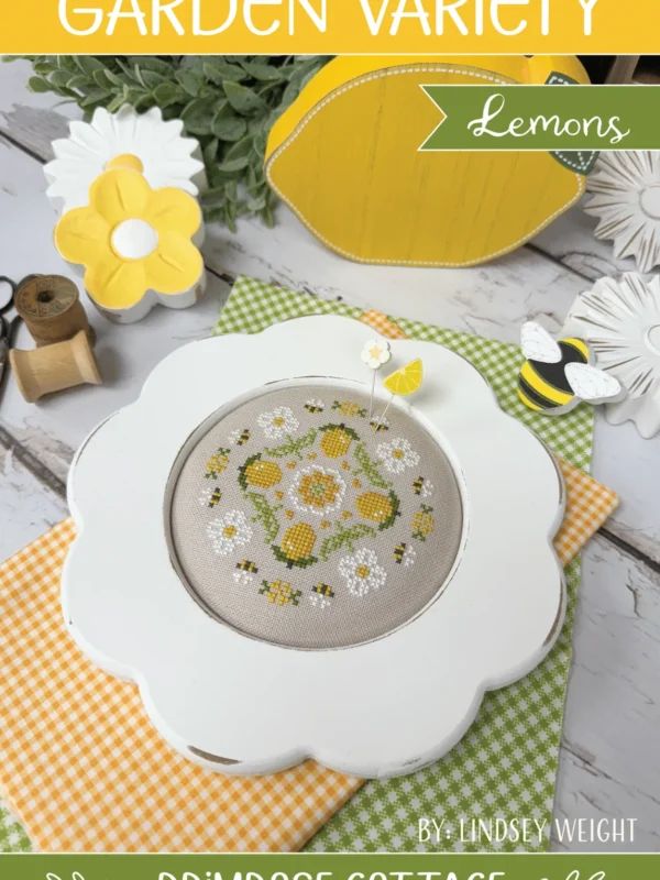 Garden Variety lemons round cross stitch pattern by Primrose Cottage