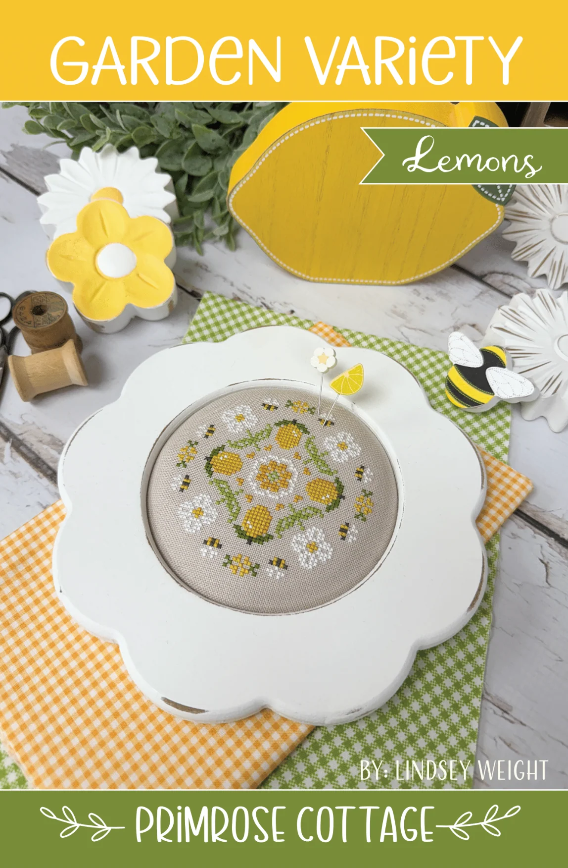 Garden Variety lemons round cross stitch pattern by Primrose Cottage