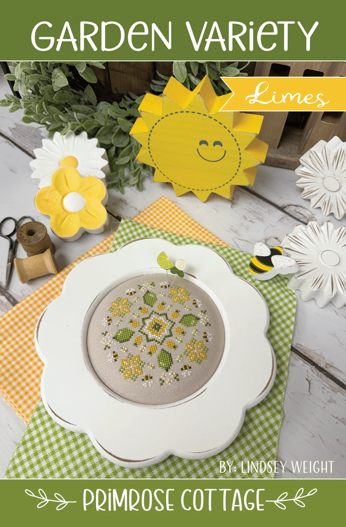 Garden Variety limes round cross stitch pattern by Primrose Cottage