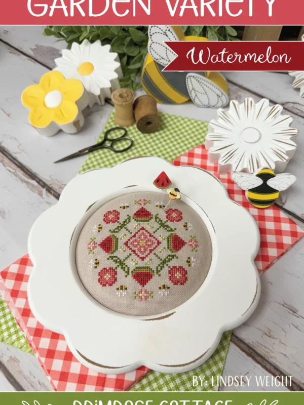 Garden Variety watermelon round cross stitch pattern by Primrose Cottage