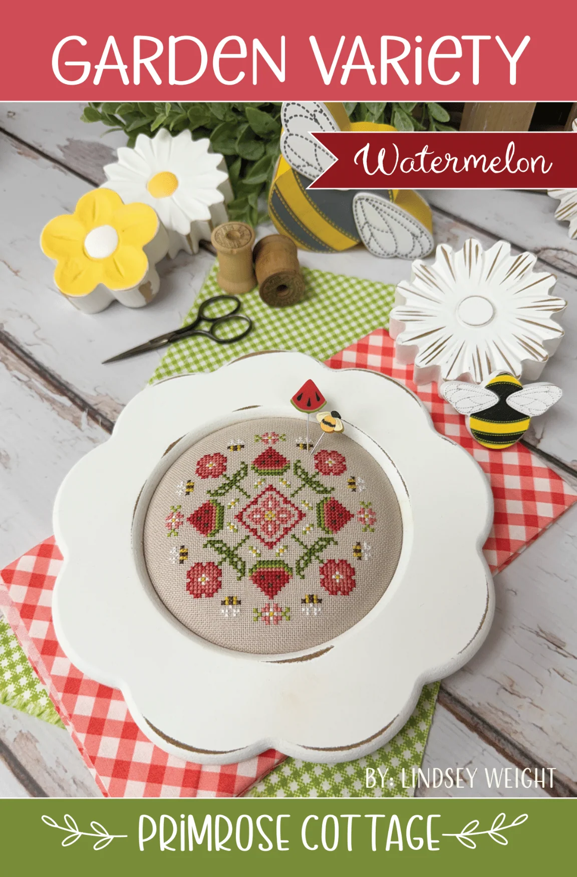 Garden Variety watermelon round cross stitch pattern by Primrose Cottage