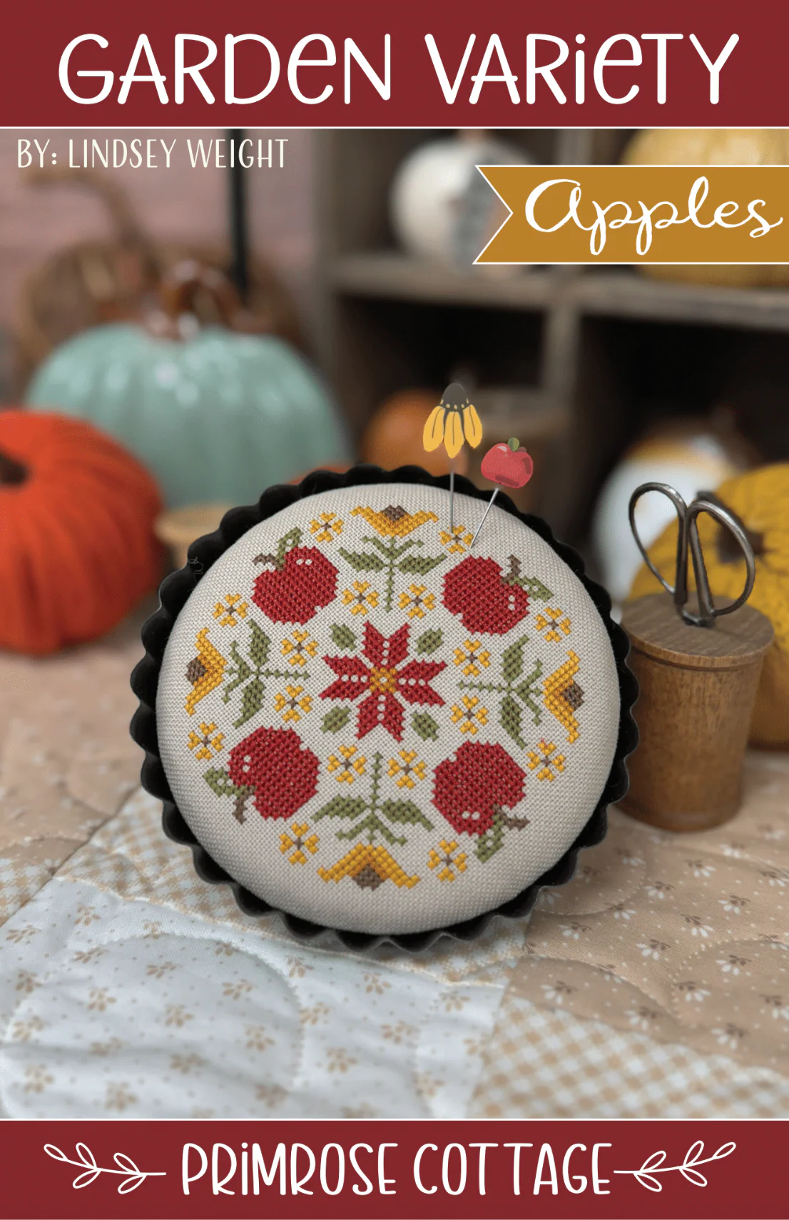 Garden Variety apples round cross stitch pattern by Primrose Cottage
